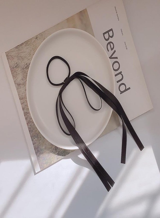 TUCEWP Silky Satin Bow Hair Ties Black Tassel Ribbon Hair Bows for Women Girls Toddlers Long Tail Bowknot Hair Bands for Thick Hair Cute Stretchy Hair Rope Hair Ponytail Holders Sweet Hair Accessories - Image 4